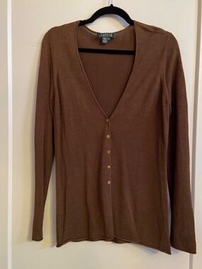 Lauren by Ralph Lauren Cardigan brown silk Women's M medium